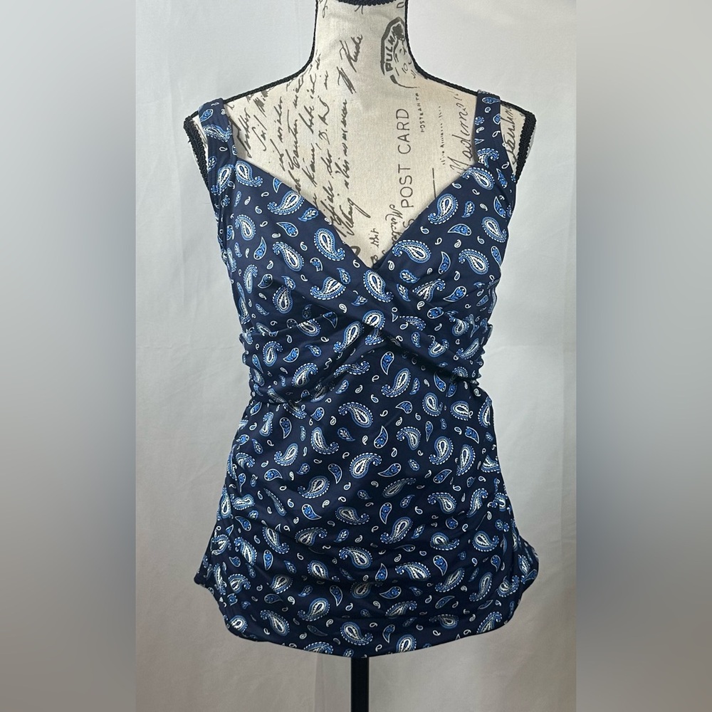 💜Lands' End Navy Swim Bra Tankini with Patterned Trim - Picture 2 of 11